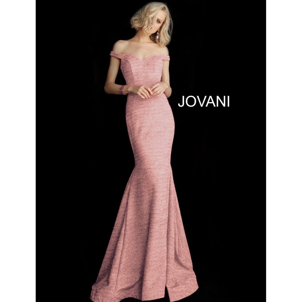 JOVANI 60122 Blush Off the Shoulder Fitted Glitter Mermaid Prom Evening Dress 2